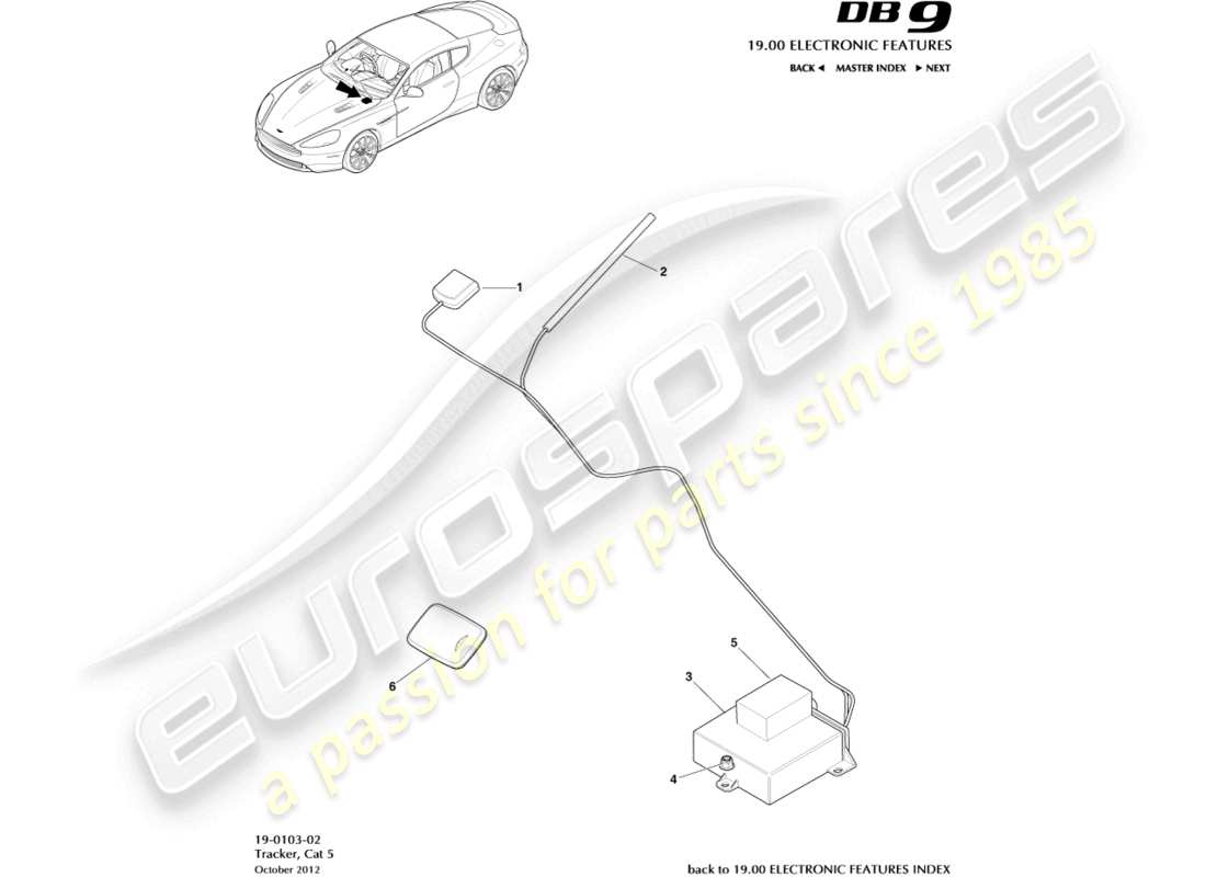 aston martin db9 (2016) diagrama de piezas del rastreador cat 5