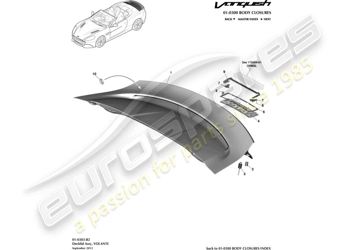 aston martin vanquish (2016) conjunto de tapa de cubierta, diagrama de piezas de volante