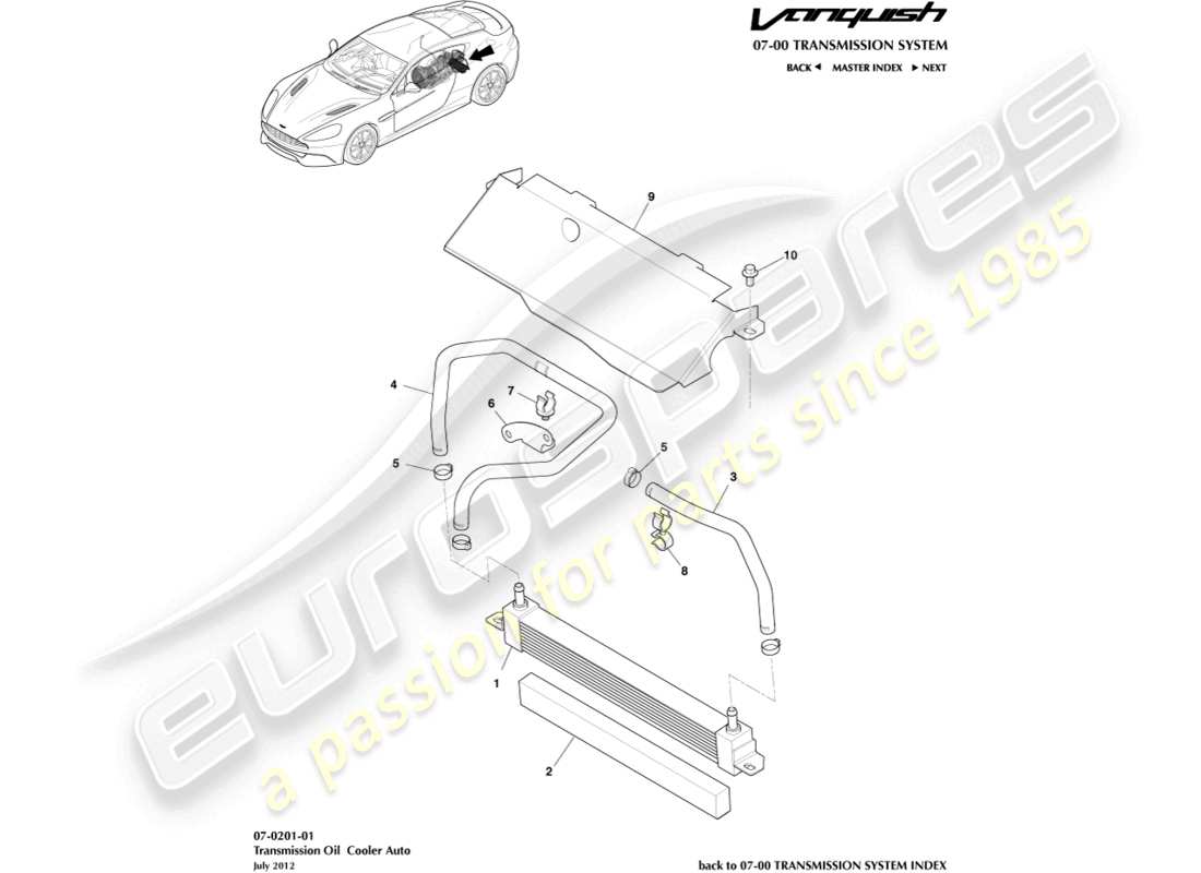 aston martin vanquish (2015) enfriador de aceite de transmisión diagrama de piezas