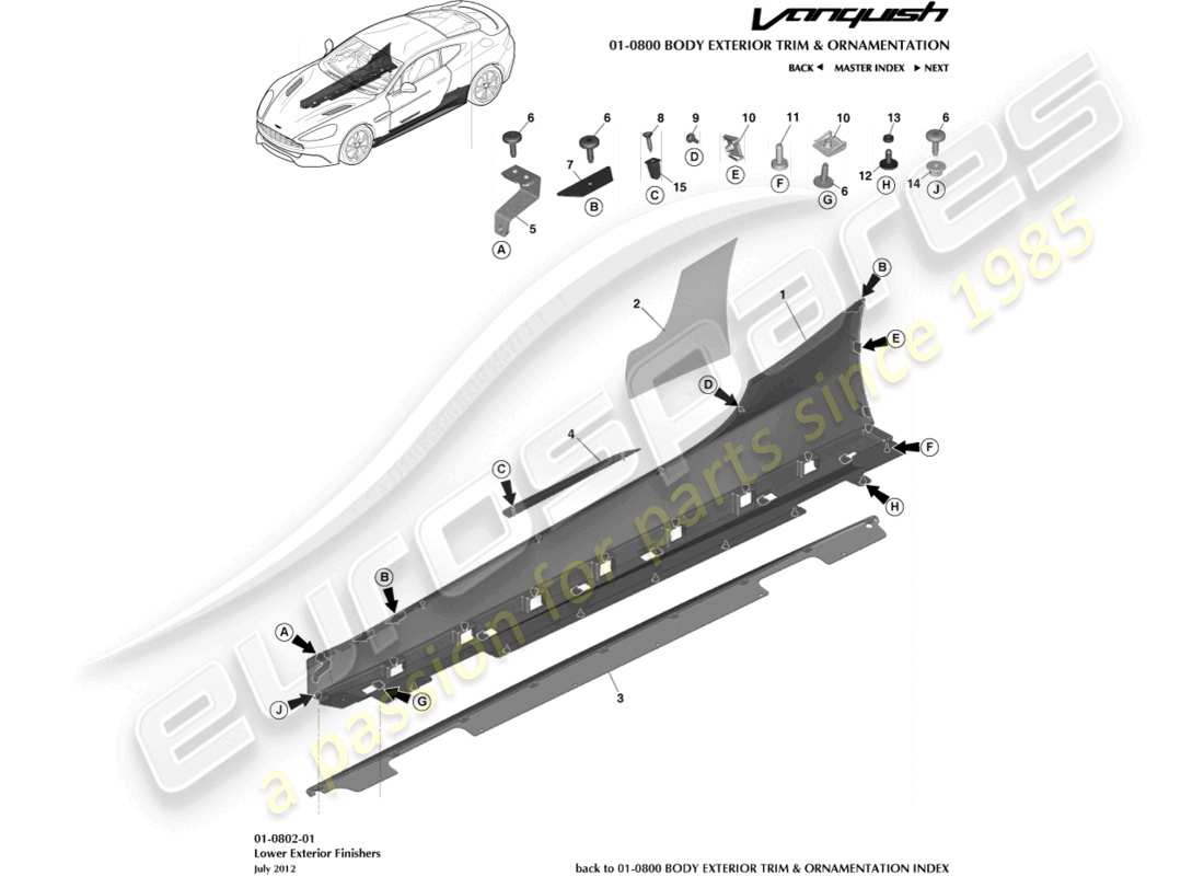 aston martin vanquish (2015) acabados exteriores inferiores diagrama de piezas