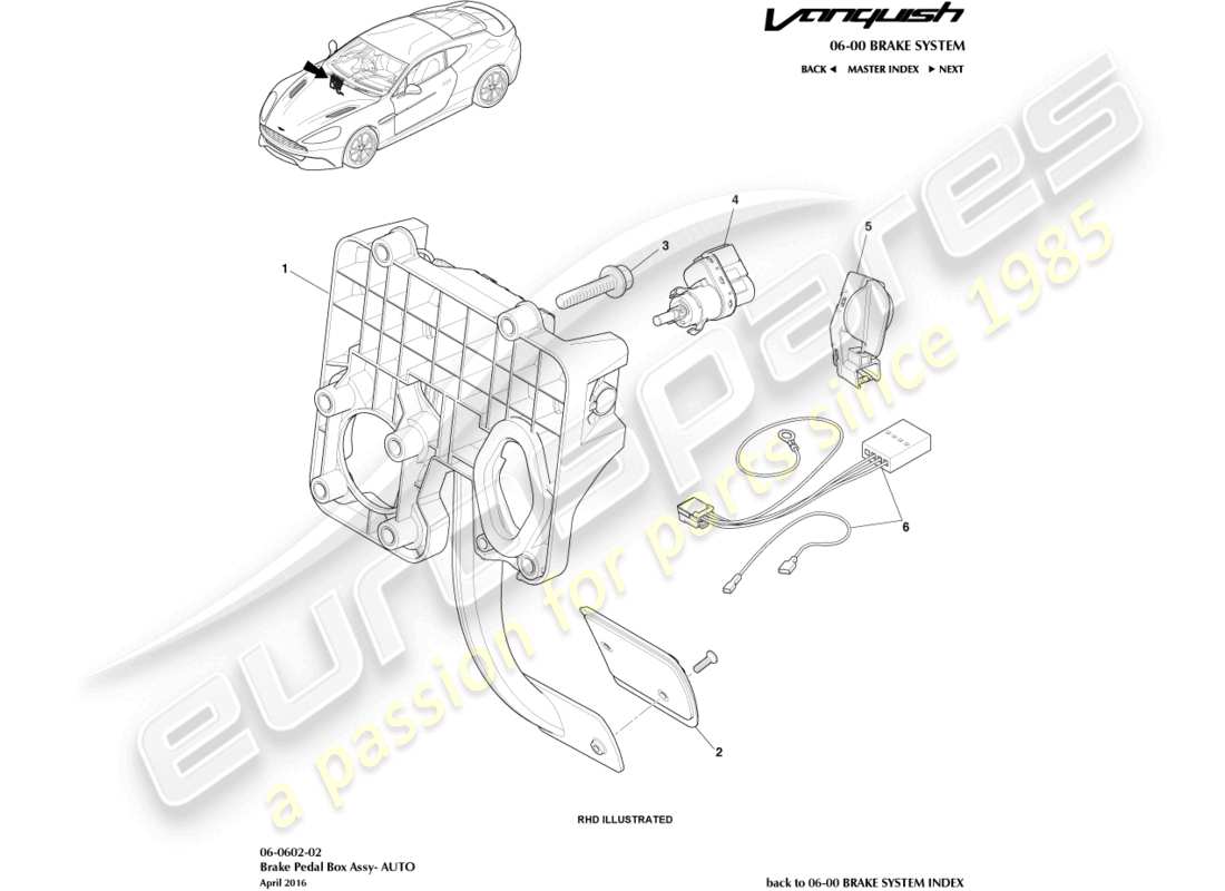 aston martin vanquish (2016) conjunto del actuador de freno diagrama de piezas