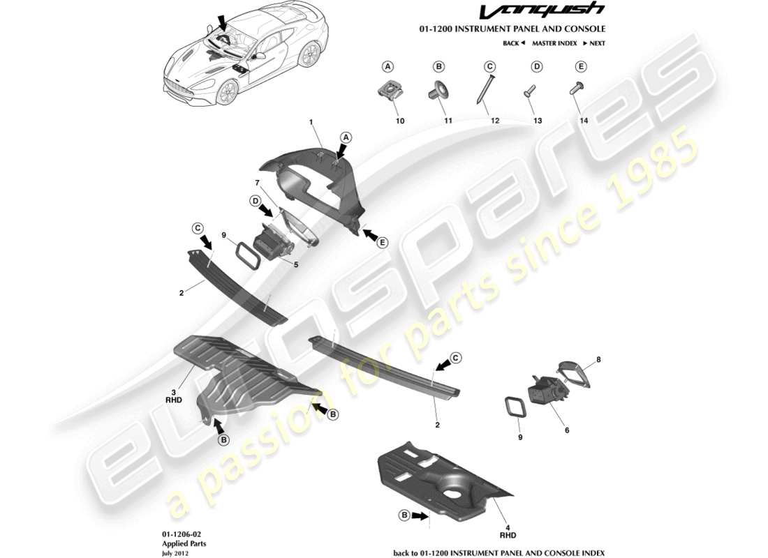 aston martin vanquish (2016) piezas aplicadas diagrama de piezas
