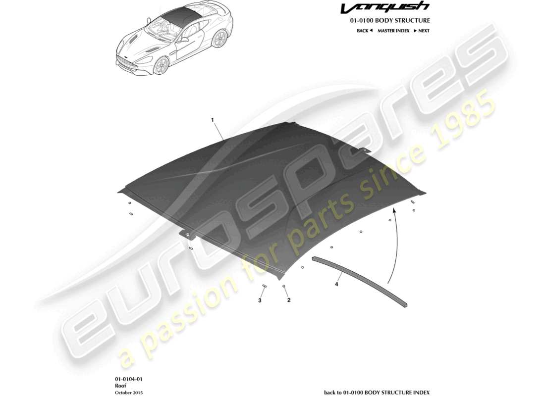 aston martin vanquish (2017) techo, diagrama de piezas del cupé