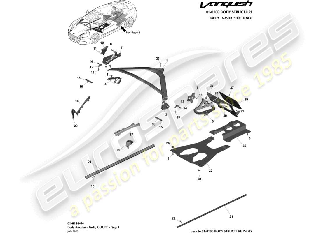 aston martin vanquish (2017) piezas auxiliares, cupé, página 1 diagrama de piezas