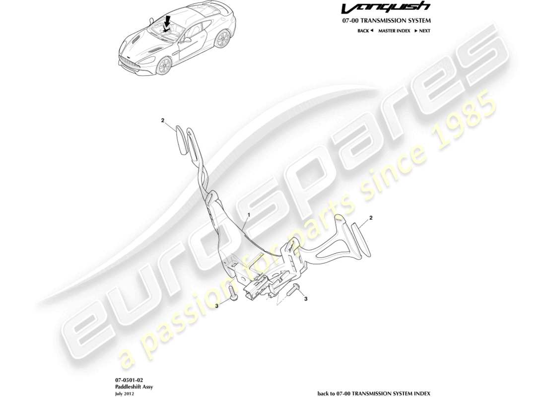 aston martin vanquish (2016) cambio de paleta diagrama de piezas