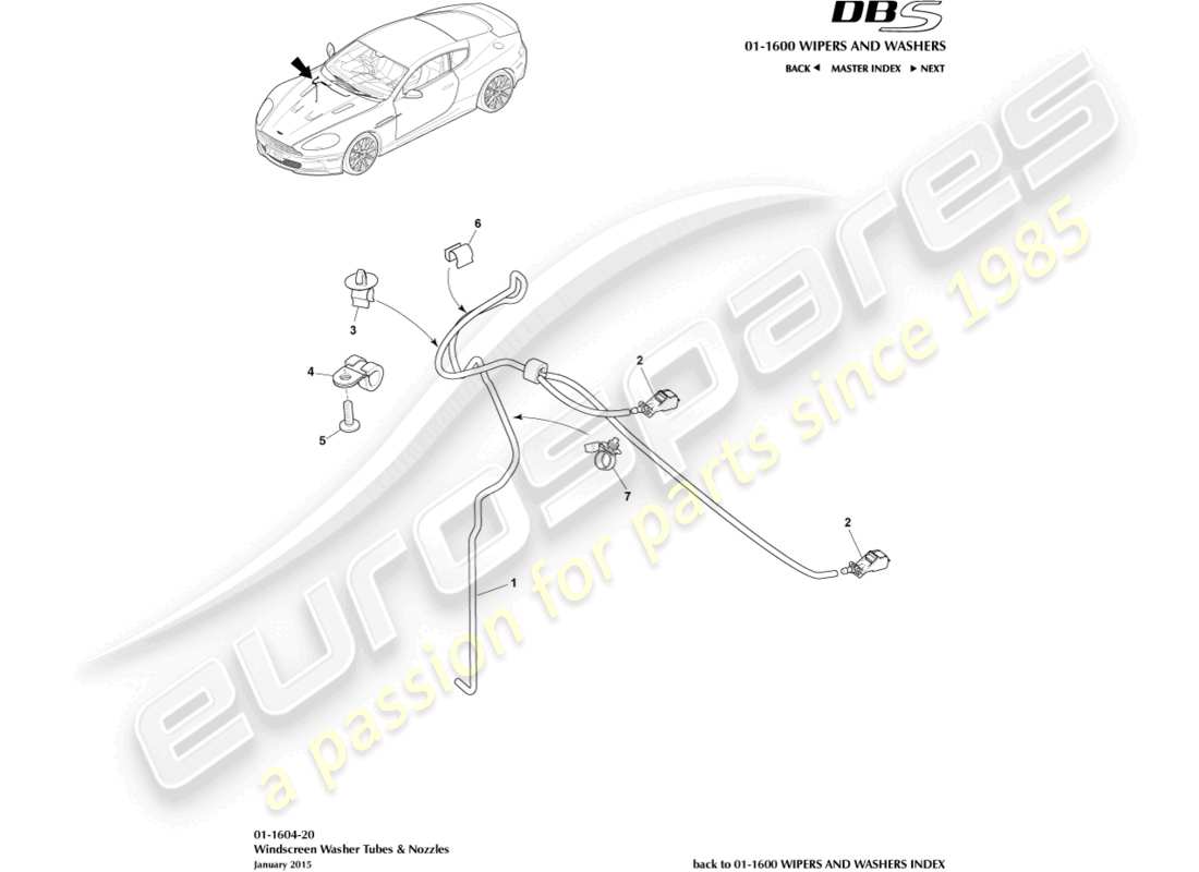 aston martin dbs (2011) lavado de parabrisas diagrama de piezas