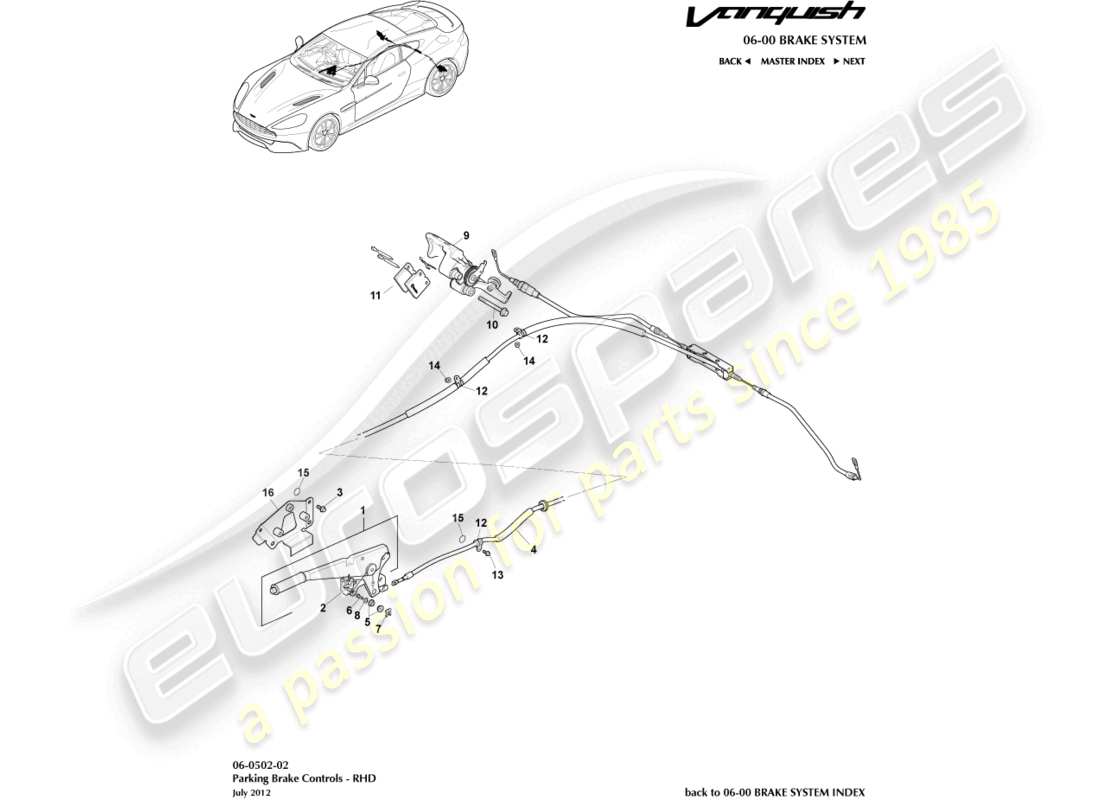 aston martin vanquish (2016) freno de estacionamiento, lado derecho diagrama de piezas