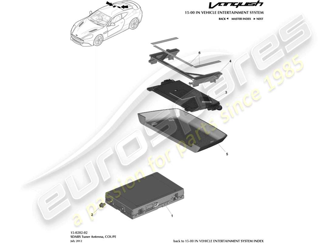 aston martin vanquish (2017) sintonizador sdars, diagrama de piezas del cupé