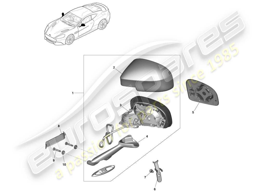 aston martin vanquish (2014) espejos retrovisores exteriores diagrama de piezas