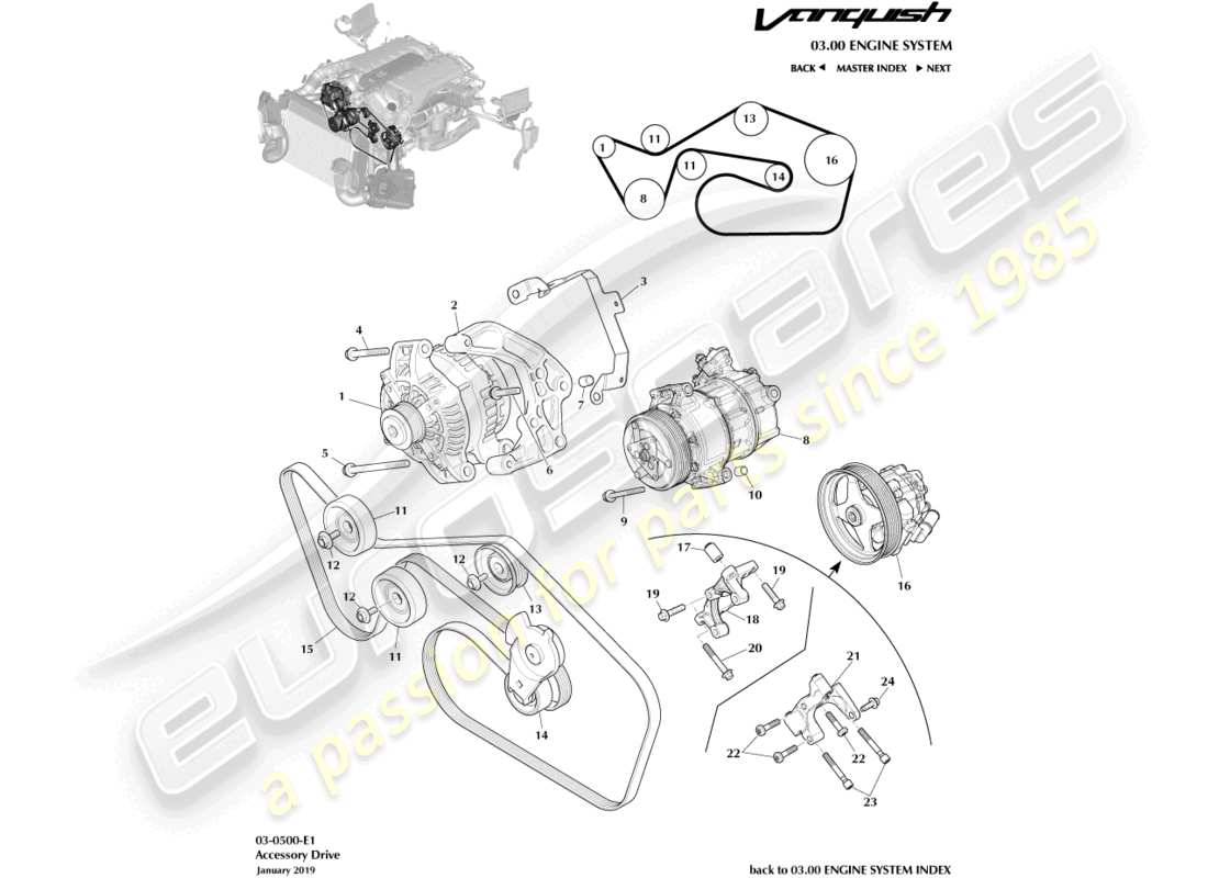 aston martin vanquish (2016) unidad de accesorios diagrama de piezas