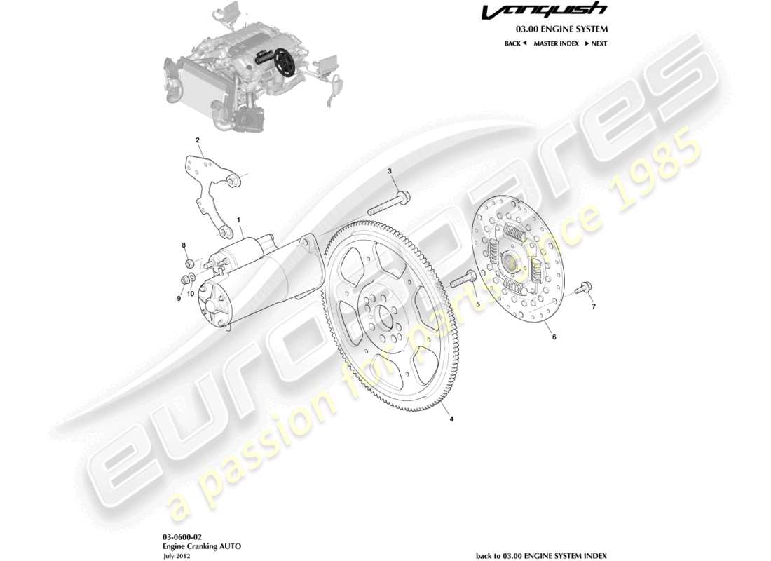 aston martin vanquish (2015) arranque del motor, diagrama de piezas de automóvil