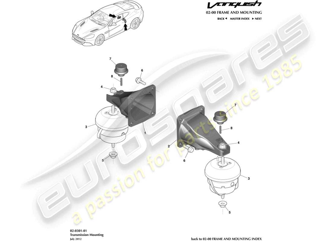 aston martin vanquish (2015) montajes del tren motriz diagrama de piezas