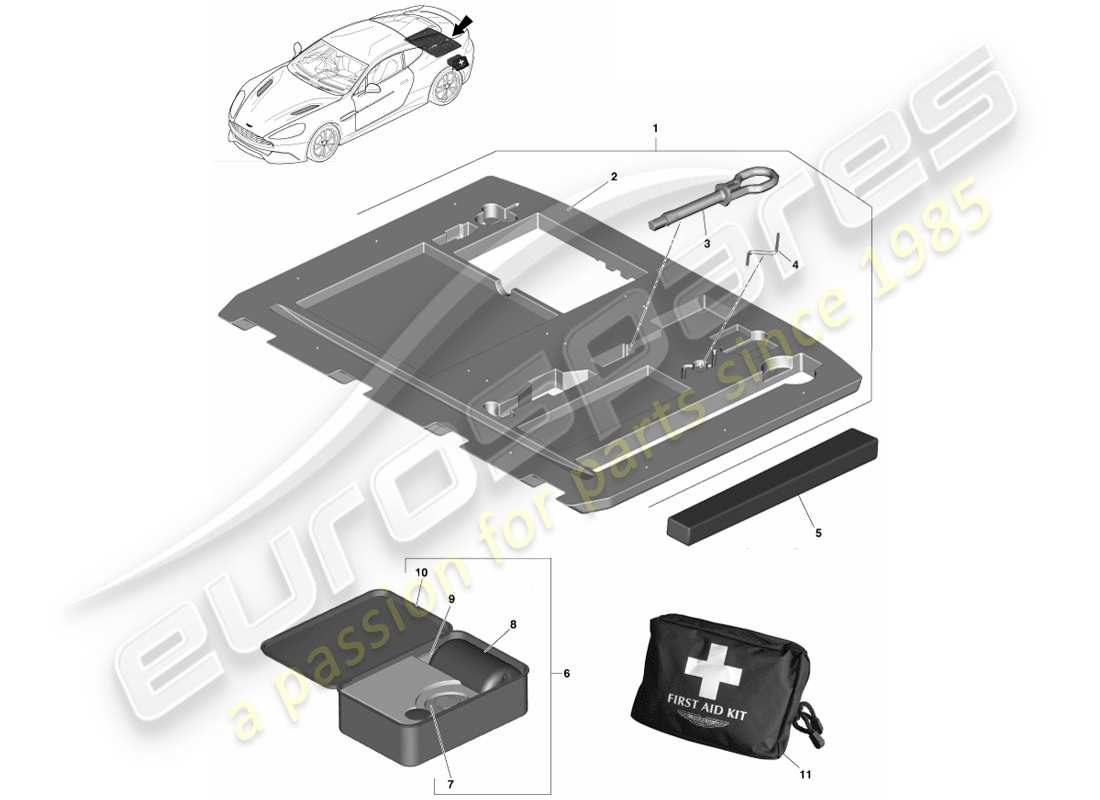 aston martin vanquish (2014) diagrama de piezas del equipo de emergencia