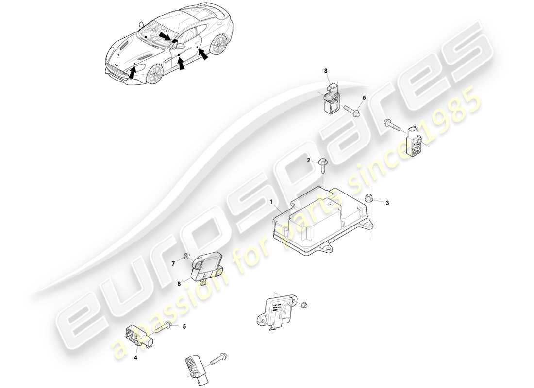 aston martin vanquish (2014) electrónica de sujeción diagrama de piezas