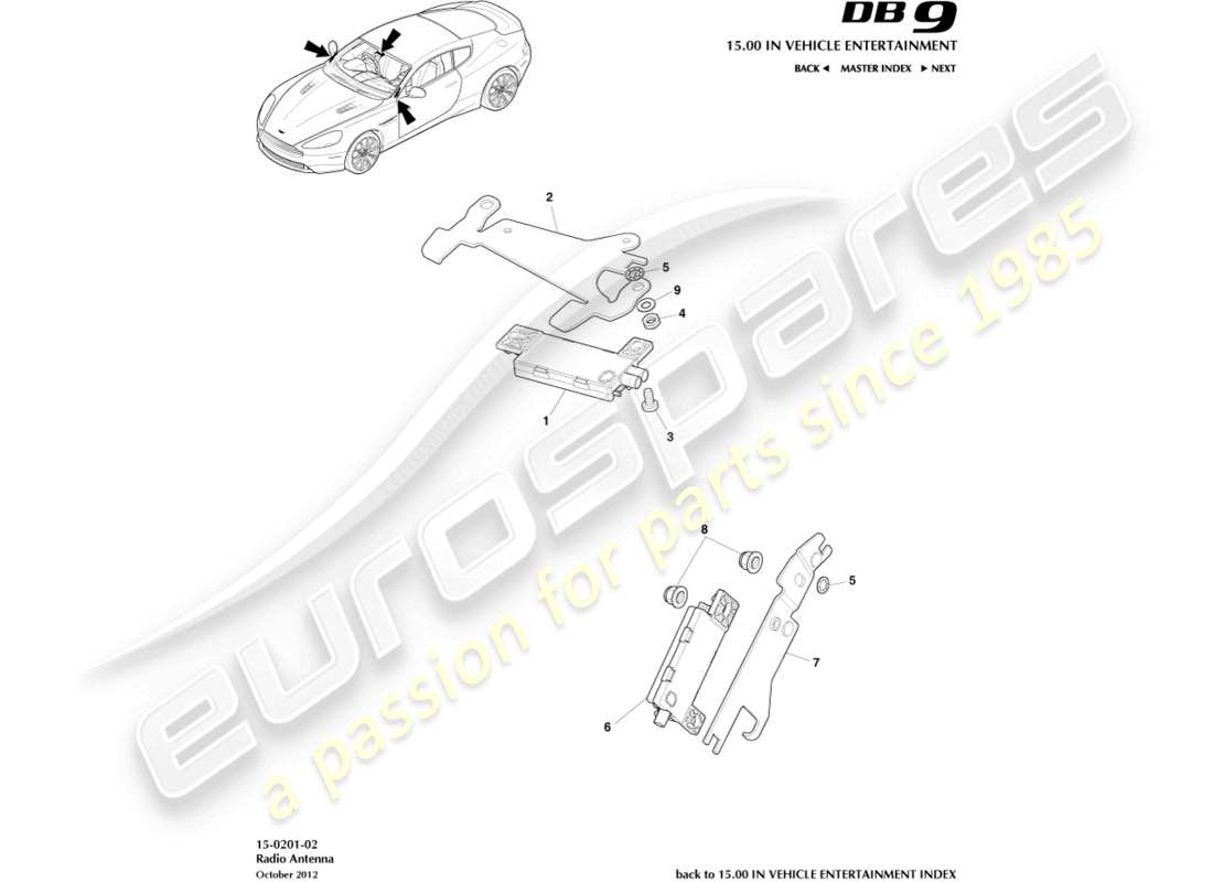 aston martin db9 (2014) antena de radio diagrama de piezas