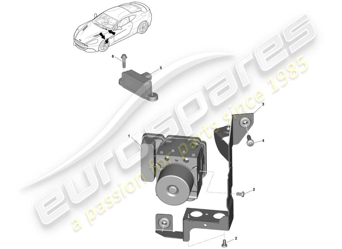 aston martin vanquish (2013) diagrama de piezas del módulo de freno electrónico