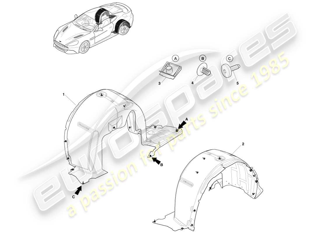 aston martin vanquish (2013) revestimientos del paso de rueda trasera diagrama de piezas