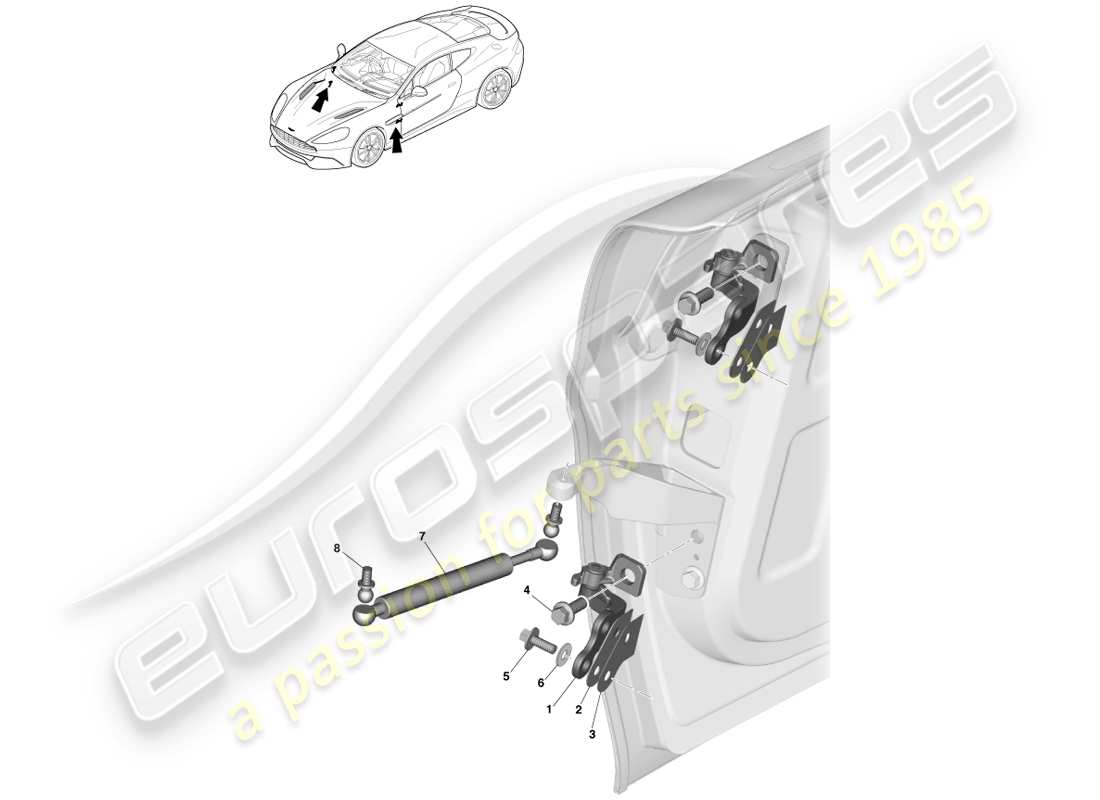 aston martin vanquish (2014) diagrama de piezas del conjunto de bisagra de puerta