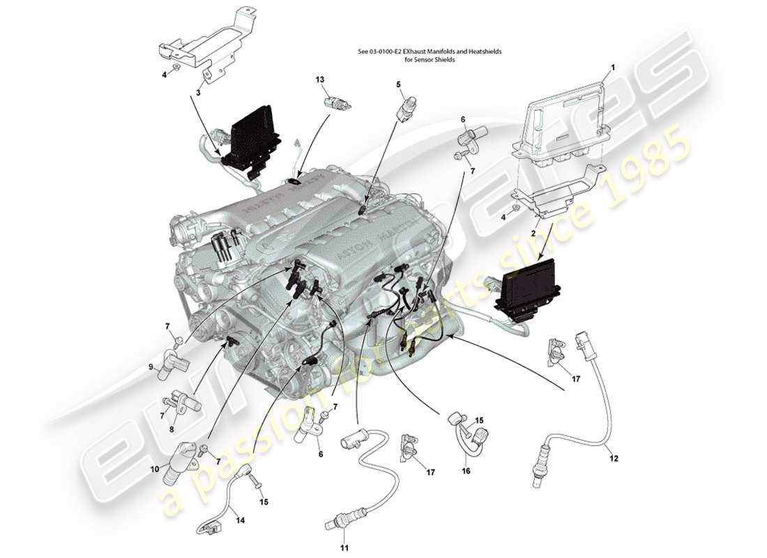 aston martin vanquish (2014) control electrónico del motor diagrama de piezas