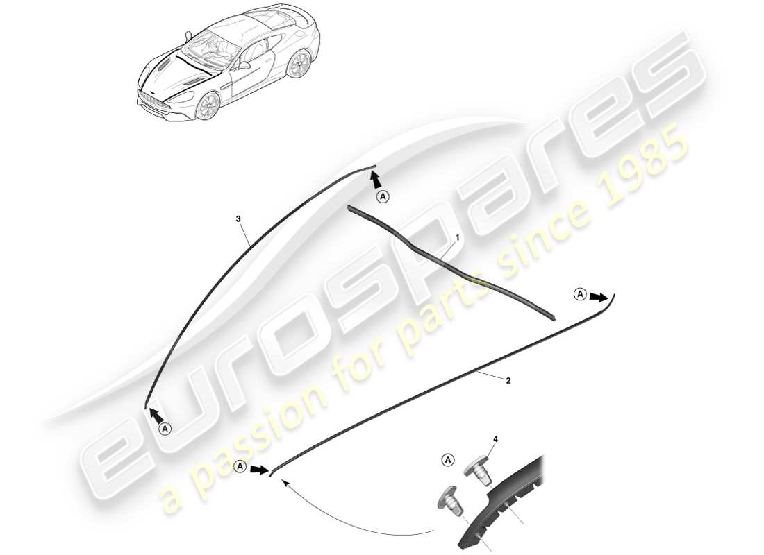 aston martin vanquish (2013) burletes del capó diagrama de piezas