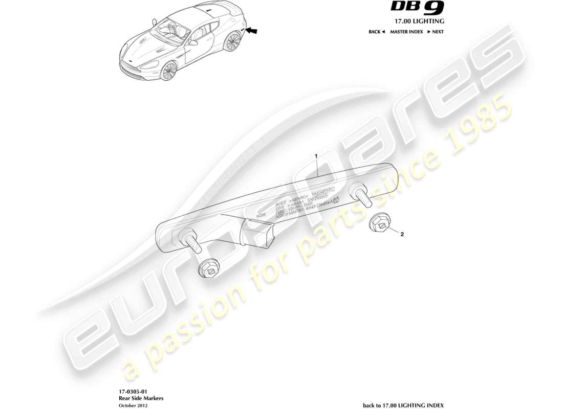 aston martin db9 (2015) diagrama de piezas de los marcadores laterales traseros