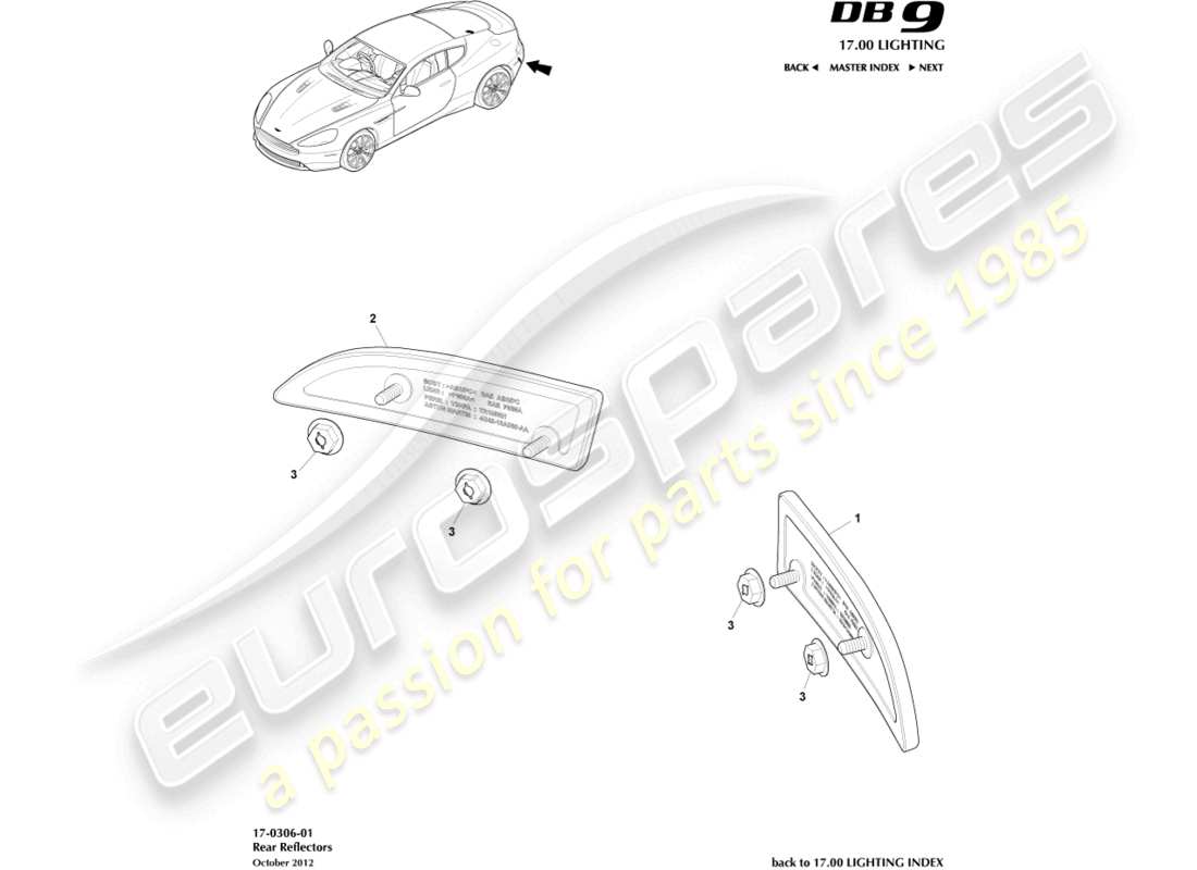 aston martin db9 (2015) diagrama de piezas de los reflectores traseros