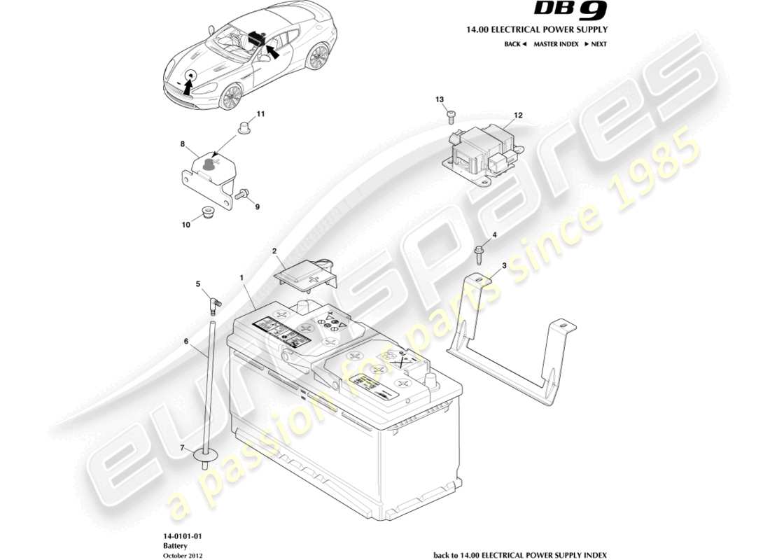 aston martin db9 (2013) diagrama de piezas de la batería
