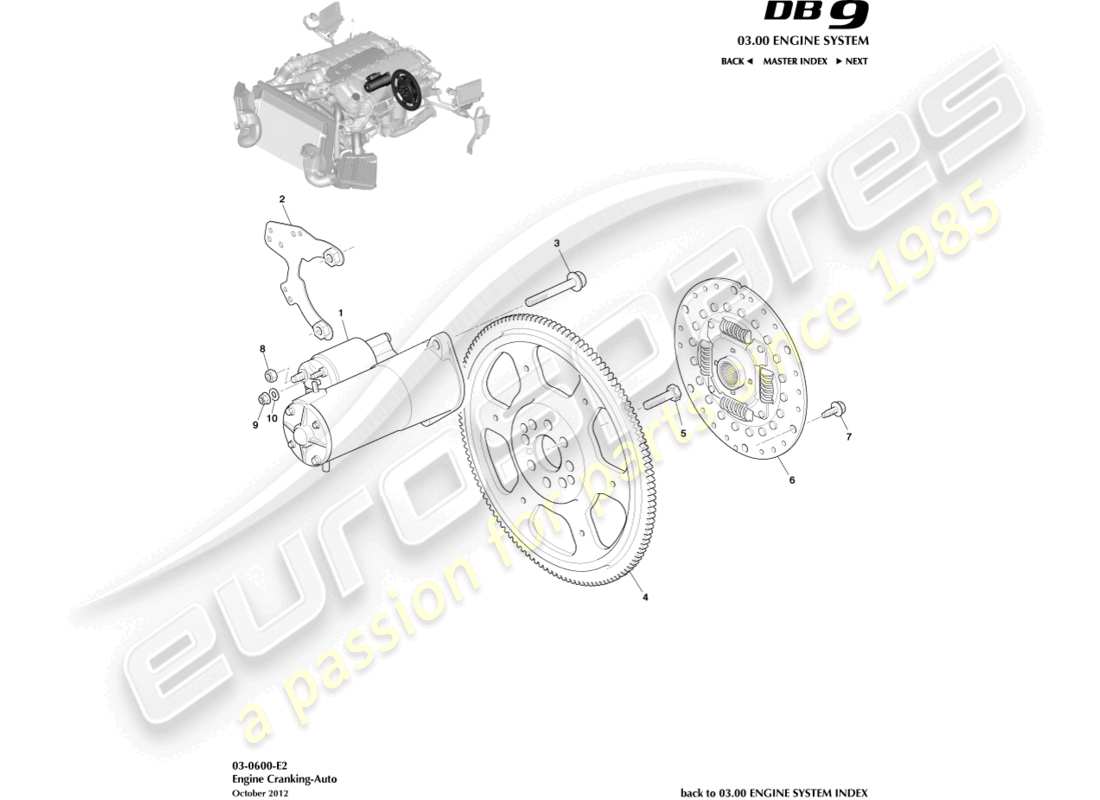 aston martin db9 (2015) arranque del motor, diagrama de piezas de automóvil