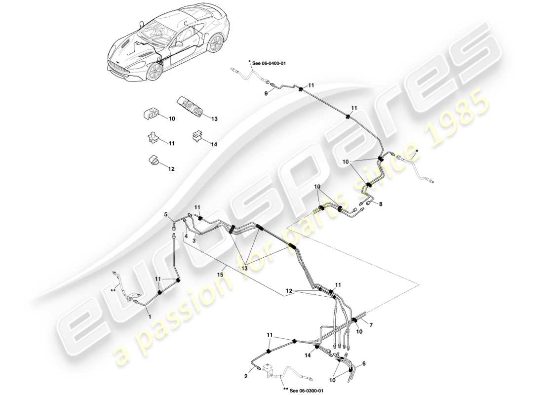 aston martin vanquish (2013) líneas y mangueras de freno, lado derecho diagrama de piezas