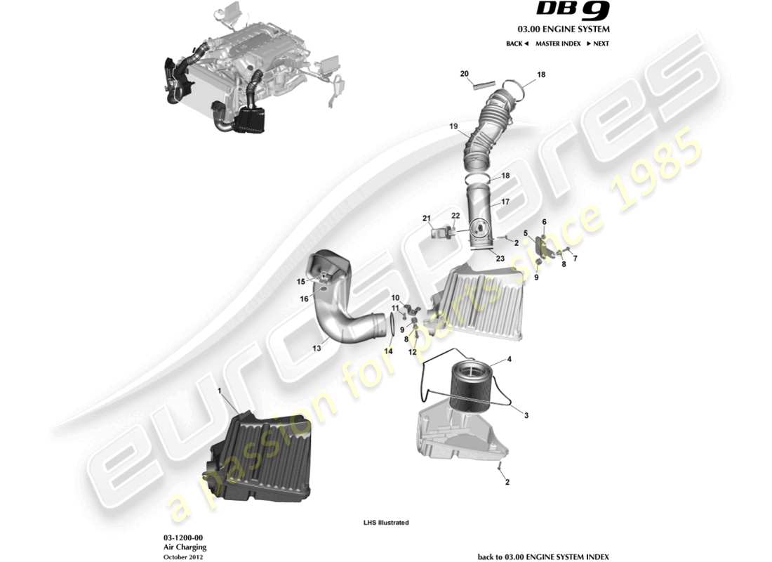 aston martin db9 (2017) diagrama de piezas de carga de aire