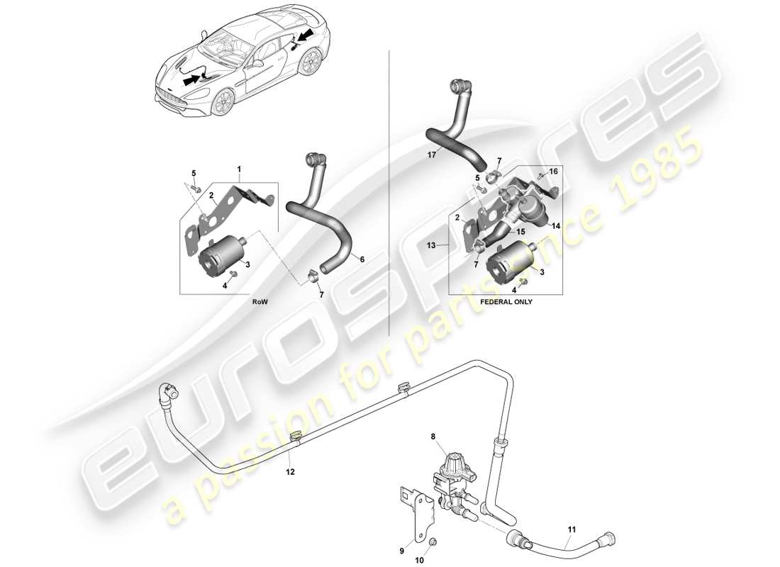 aston martin vanquish (2013) emisiones evaporativas diagrama de piezas