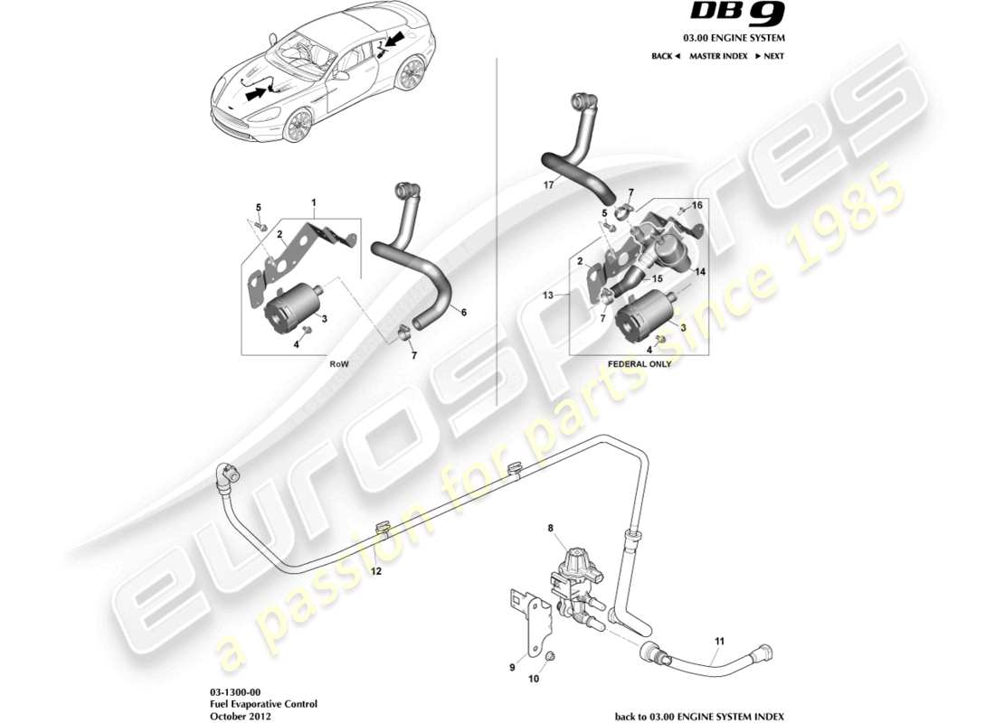 aston martin db9 (2015) diagrama de partes de emisiones evaporativas