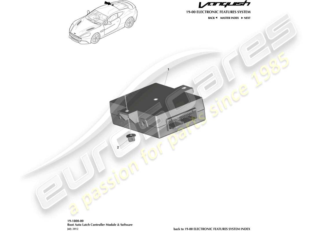aston martin vanquish (2015) controlador de pestillo de arranque diagrama de piezas