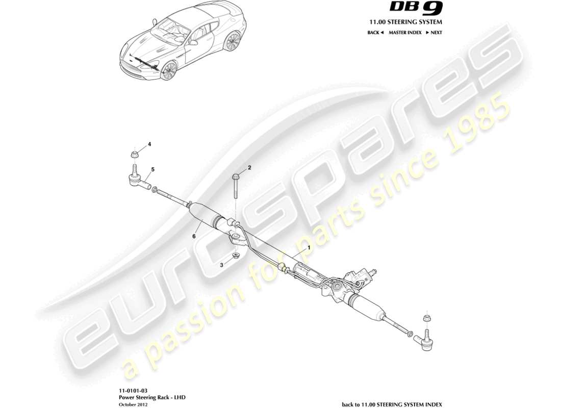 aston martin db9 (2013) cremallera de dirección, lhd diagrama de piezas