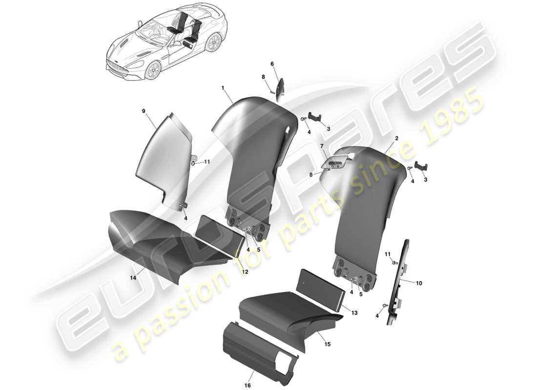 aston martin vanquish (2013) asientos traseros, cupé diagrama de piezas