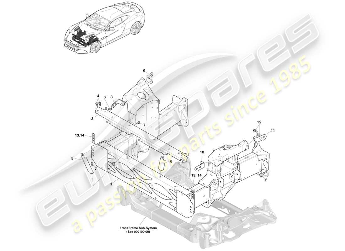 aston martin vanquish (2013) estructura frontal diagrama de piezas