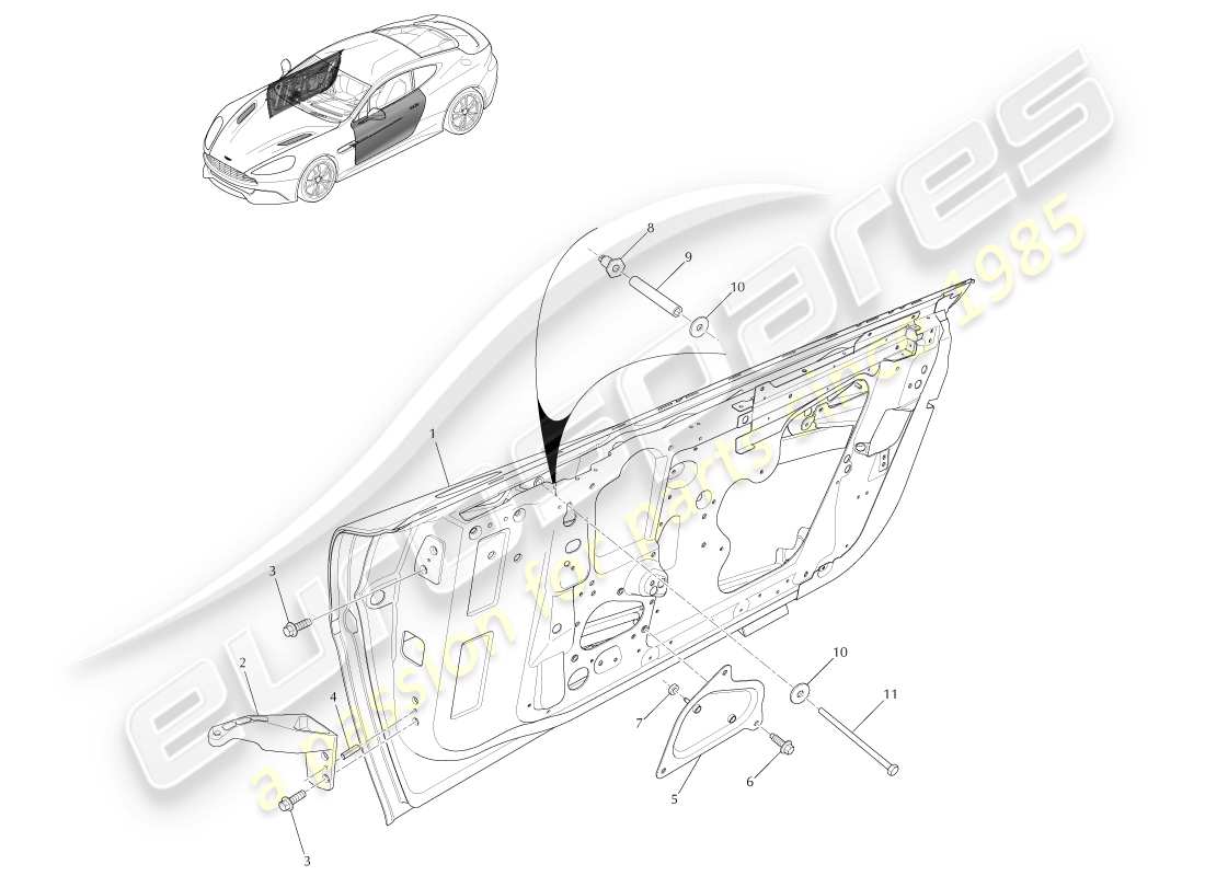 aston martin vanquish (2013) montaje de la puerta principal diagrama de piezas