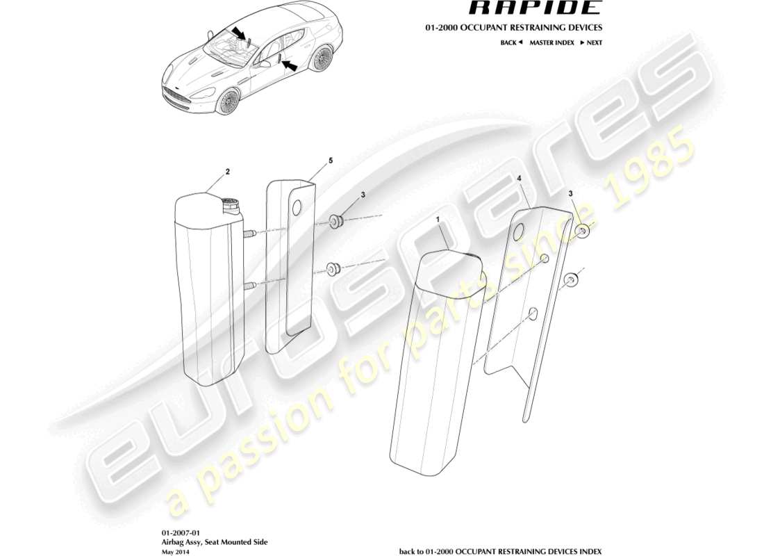 aston martin rapide (2016) airbag montado en el asiento diagrama de piezas