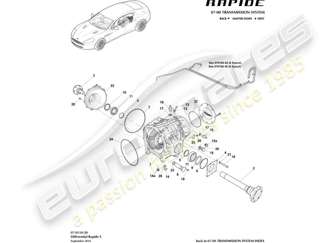 aston martin rapide (2014) diferencial, s diagrama de piezas