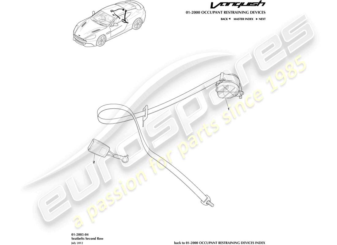 aston martin vanquish (2016) cinturones de seguridad traseros diagrama de piezas