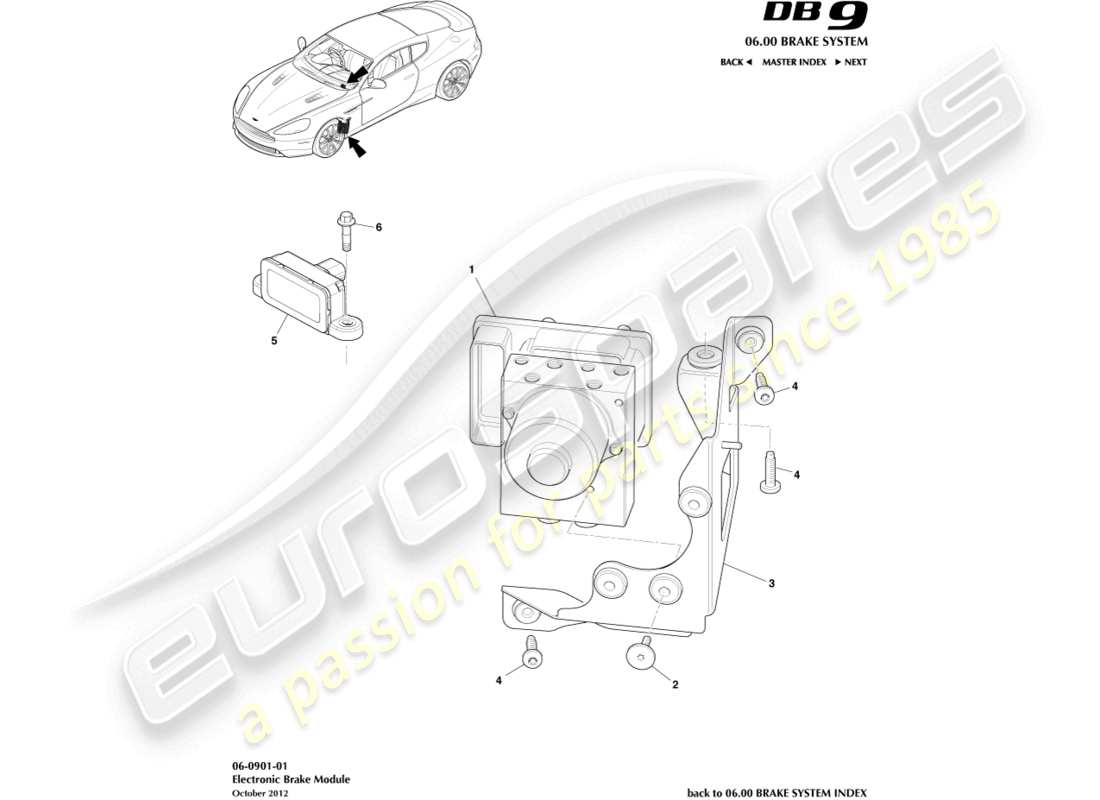 aston martin db9 (2016) diagrama de piezas del módulo de freno electrónico