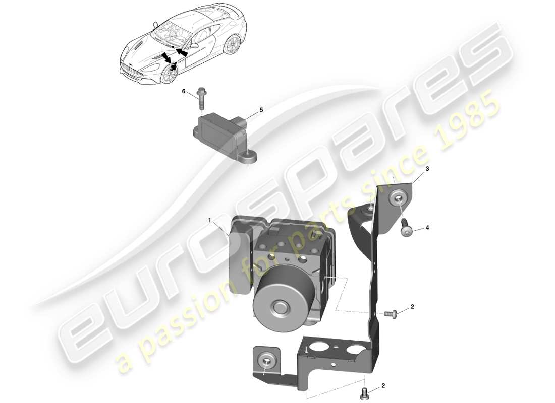 aston martin vanquish (2014) diagrama de piezas del módulo de freno electrónico