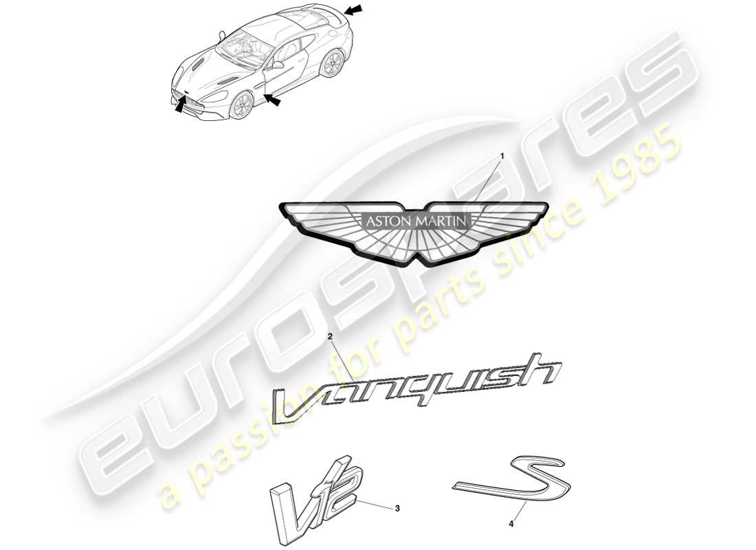 aston martin vanquish (2014) insignias diagrama de piezas