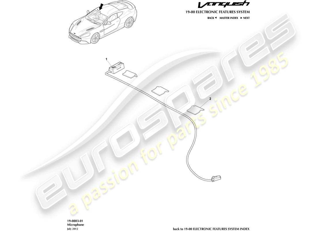 aston martin vanquish (2016) micrófono diagrama de piezas