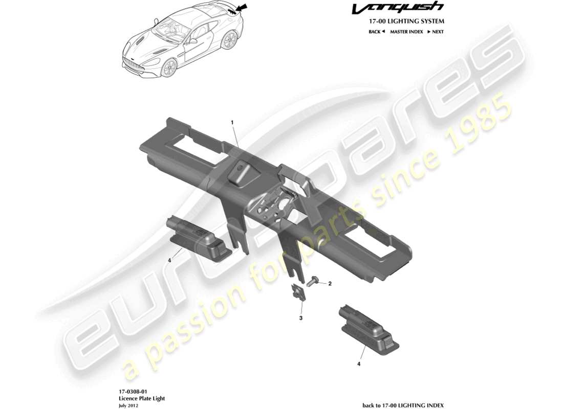 aston martin vanquish (2016) license plate lamps diagrama de piezas