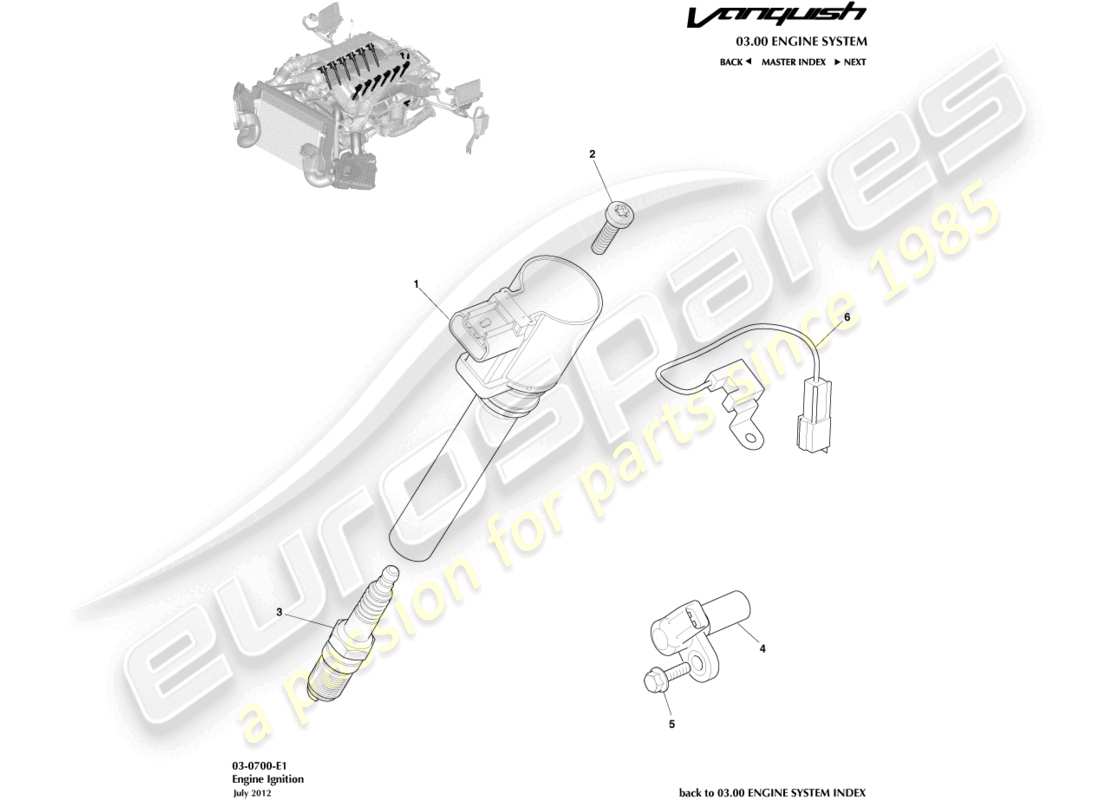 aston martin vanquish (2017) diagrama de piezas de encendido