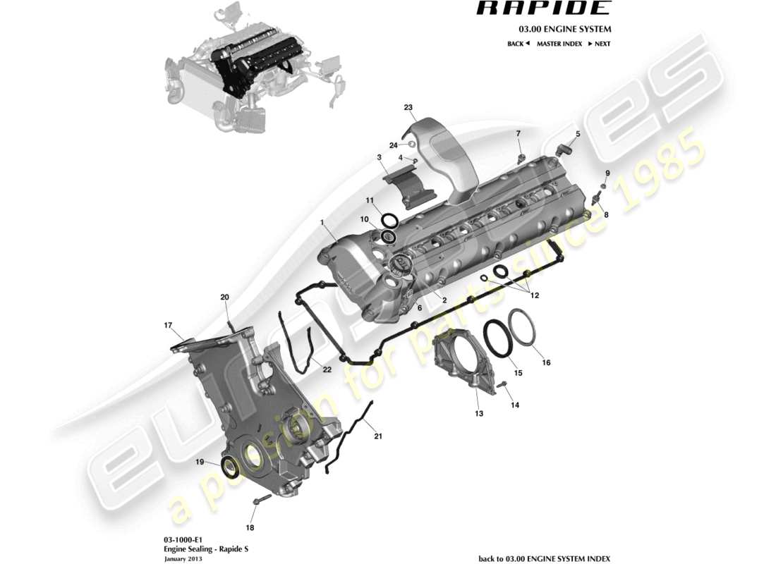 aston martin rapide (2012) sellado del motor diagrama de piezas