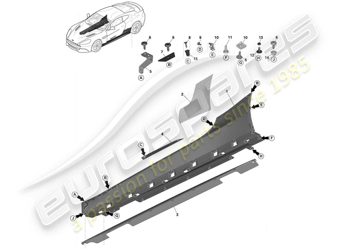 aston martin vanquish (2014) acabados exteriores inferiores diagrama de piezas