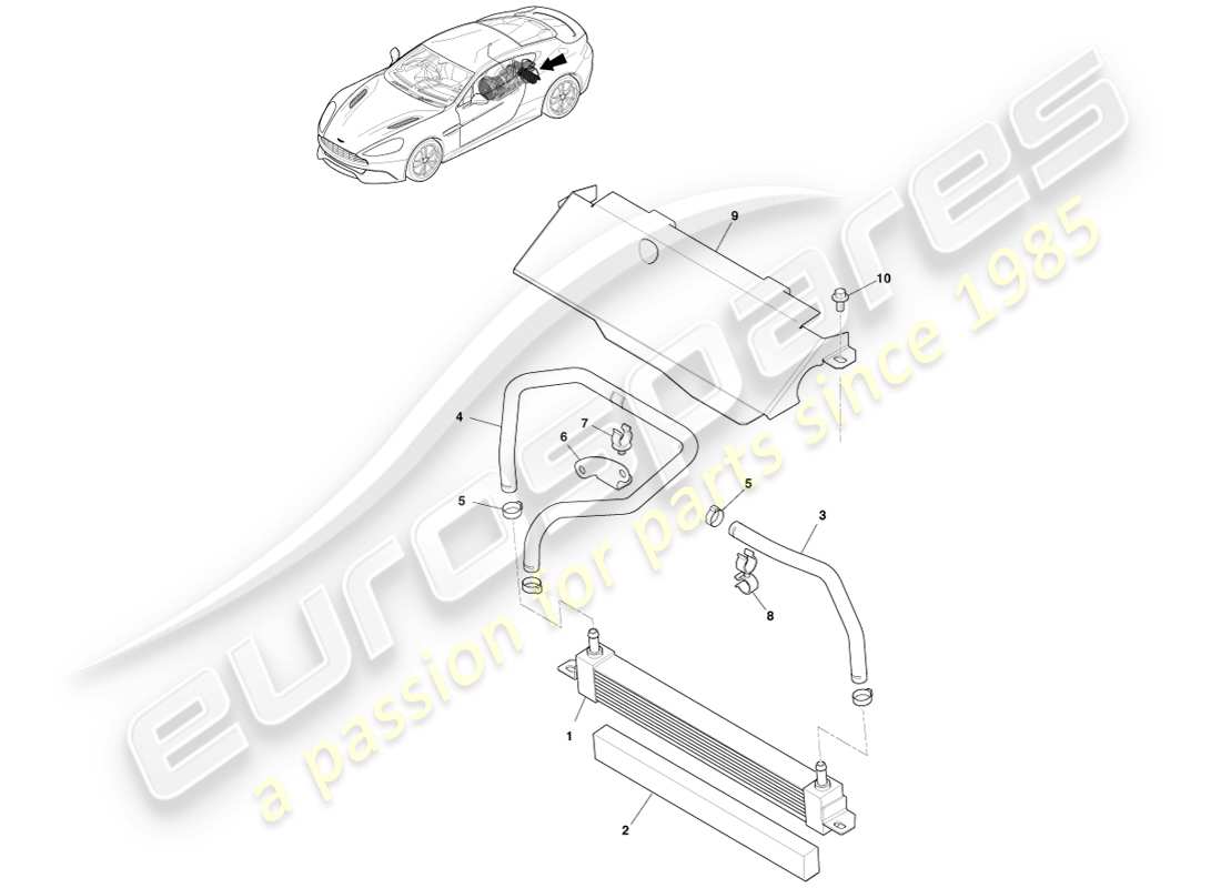 aston martin vanquish (2014) enfriador de aceite de transmisión diagrama de piezas