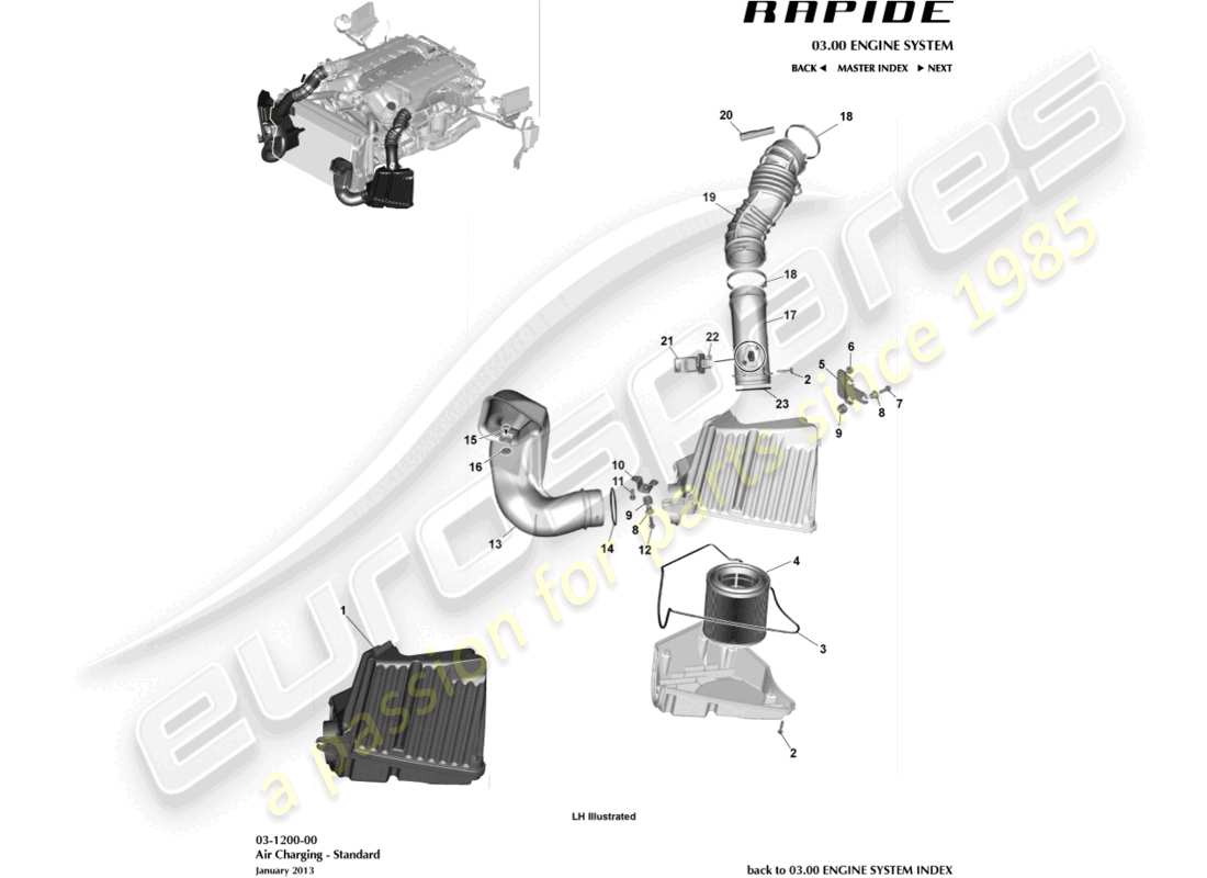 aston martin rapide (2012) carga de aire diagrama de piezas